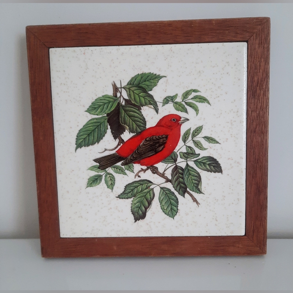 Scarlet Tanager Ceramic Tile Trivet